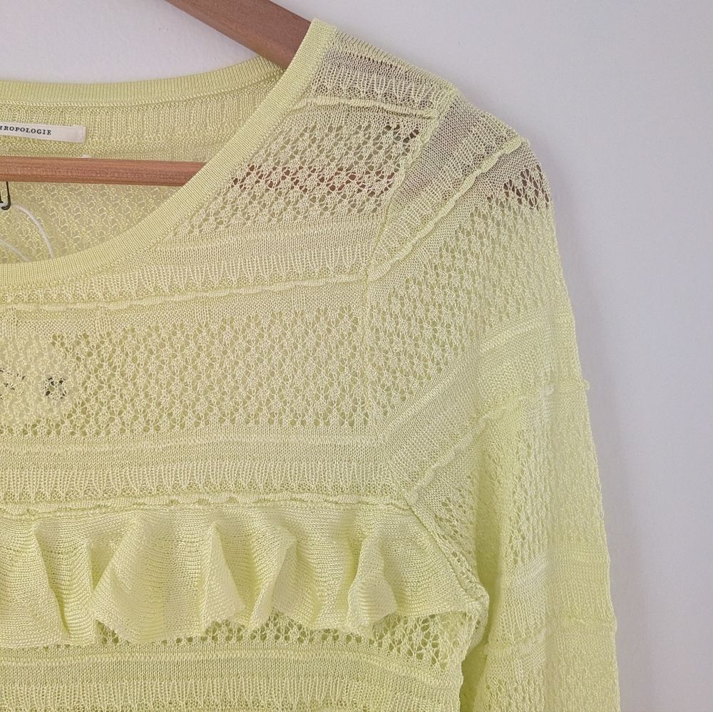 NWT! Anthropologie Light Green Ruffle Knit Sweater M - Picture 5 of 9